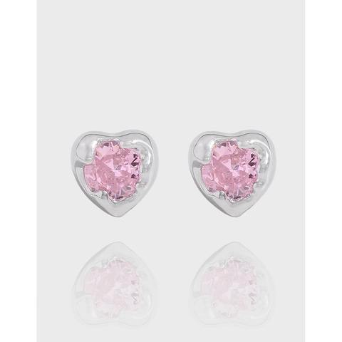 925 Sterling Silver Pink Zirconia Heart Stud Earrings Minimalist Luxury Sweet Romantic Jewelry For Women Girls Ear Studs