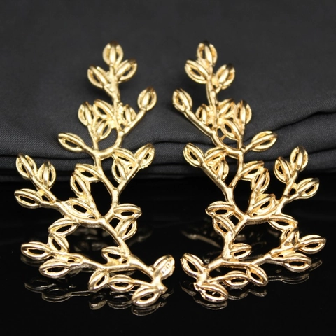 Golden Zinc Alloy Branch Leaf Charms Hollow Filigree For DIY Jewelry Making Traditional Hairpin Bridal Headpiece Accessories