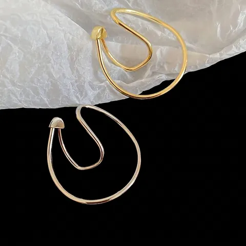 Irregular Geometric Double Loop Ear Cuff Non Pierced Minimalist Twist Copper Metal Jewelry For Women Fashion