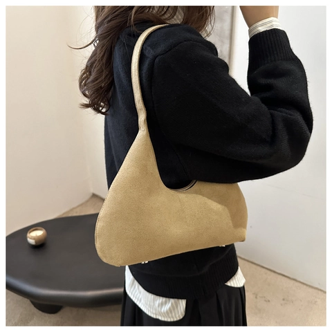 Sac Hobo Sous L'Aisselle En Daim Pour Femme Vintage Mat Mode Sac À Épaule Avec Fermeture Éclair Couleur Unie Style Français Minimaliste