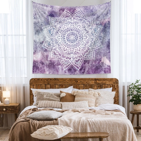 Arazzo Mandala Da Parete Acquerello Viola Bohemien Hippie Decorazione Murale Tessuto Poliestere Per Camera Da Letto