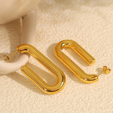 Vintage 18K Gold Plated Stainless Steel U-Shaped Hoop Earrings For Women Exaggerated Geometric Minimalist High-End Jewelry