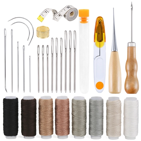 Set Professionale di Strumenti per Cucire la Pelle Aghi in Acciaio Inox Filo Multicolore per Riparazione Pelle Fai da Te