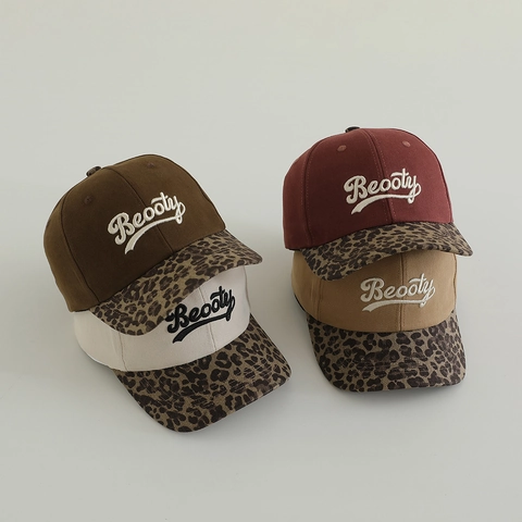 Casquette De Baseball Enfants Bord Léopard Broderie Lettres Mélange Coton Protection Solaire Chapeau Sport Garçons Filles