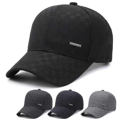 Men Baseball Cap Polyester Checkerboard Grid Pattern Outdoor Casual Sport Sun Hat Adjustable Metal Buckle Vintage Style