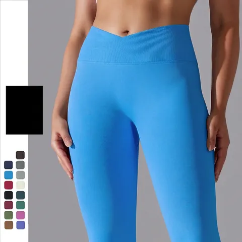 Seamless Knitted Yoga Leggings Criss Cross High Waist Tummy Control Peach Butt Lift Running Gym Fitness Pants Women