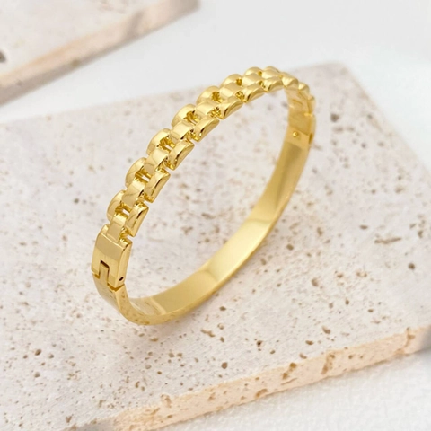 Titaniumstaal Ketting Schakel Armring Voor Vrouwen Goud Zilver Verguld Minimalistisch Geometrisch Elegant Luxe Mode Handaccessoire