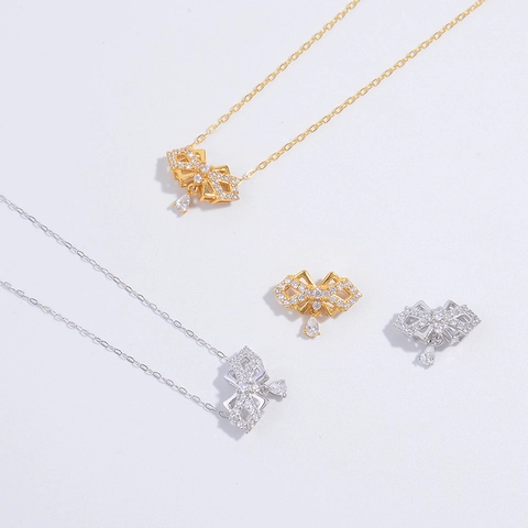 Collar Con Colgante De Lazo Hueco Plata De Ley 925 Circonita Cúbica Brillante Joyería Elegante Gota De Agua Para Mujer
