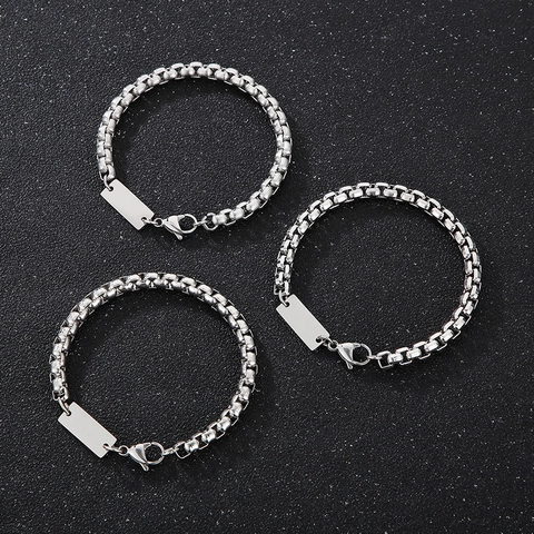 Collar De Cadena De Caja De Acero Inoxidable Con Etiqueta Rectangular Joyería De Hip Hop Minimalista Para Hombres