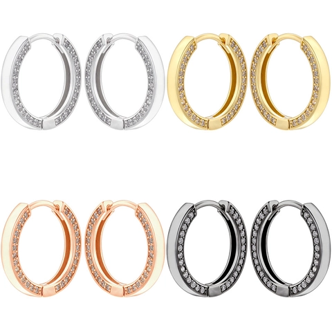 Round Hoop Earrings Copper With Zircon Inlaid Simple Versatile Fashion OL Style For Women