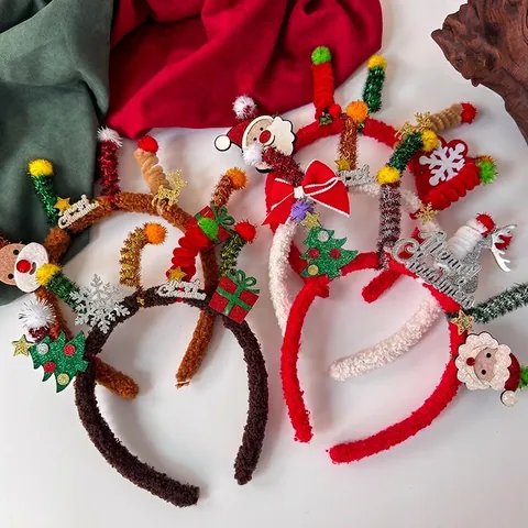 Cerchietto Natalizio Peluche Corna Di Renna Babbo Natale Albero Accessorio Per Capelli Decorazione Festa Donne Ragazze
