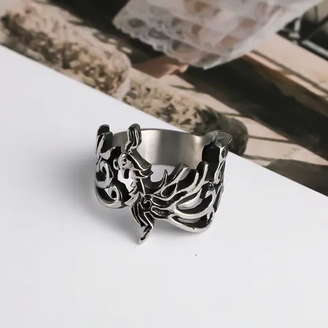 Retro Roestvrijstalen Ring Gesneden Draak Feniks Mythisch Beest Hol Gothic Punk Sieraden Voor Heren