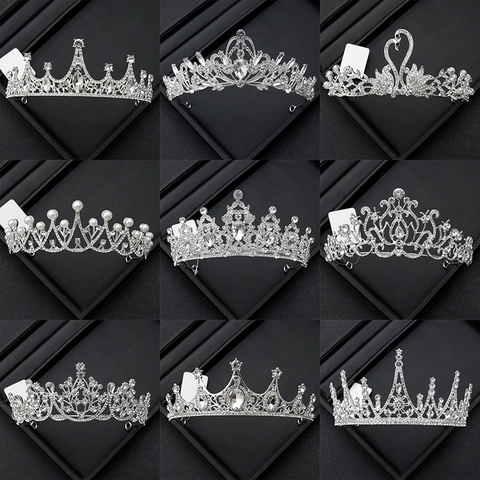 Baroque Tiara Crown Headband Alloy Rhinestone Artificial Pearl Sparkling Hair Accessory Wedding Bridal Birthday Party Women Girls