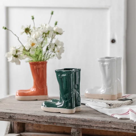 Vase En Céramique Créatif En Forme De Botte De Pluie Pot De Fleur Chaussure Minimaliste Nordique Vase De Bureau Décoratif Pour La Maison