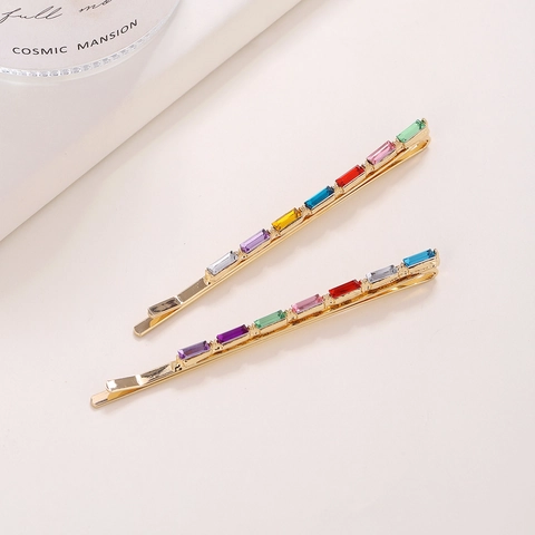 Fermagli Per Capelli Con Strass Colorati Lega Placcata Oro Zircone Rettangolare Forcine Laterali Accessori Di Moda Luccicanti