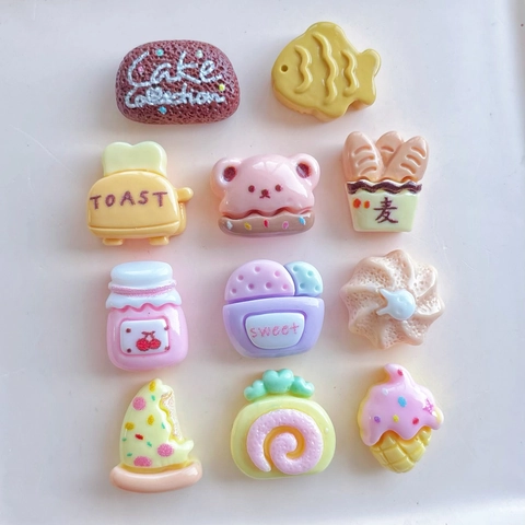 Miniatur Lebensmittel Harz Anhänger Für DIY Schmuckherstellung Brotmaschine Bär Dessert Cabochons Nagelkunst Deko