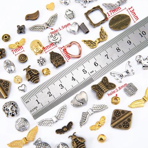 Vintage Alloy Mixed Spacer Beads And Charms For DIY Jewelry Making Antique Bronze Silver Gold Heart Wing Flower Shape