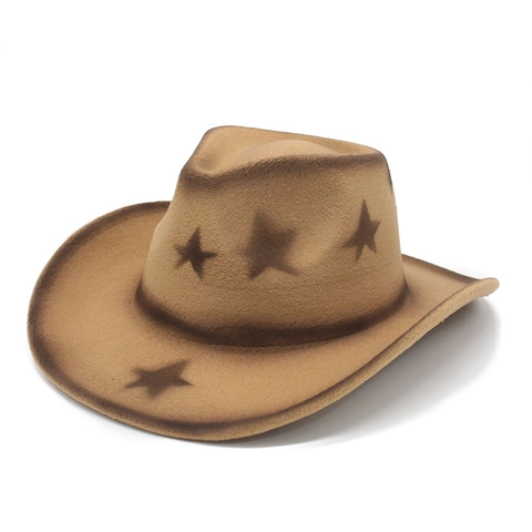 Cappello Da Cowboy Western Con Motivo A Pentagramma Feltro Tesa Larga Gradiente Retro Jazz Fedora Stile Outdoor