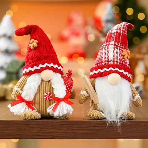 Gnomos De Navidad Hombre Sin Rostro Felpa Tomte Muñeco De Jengibre Ornamento Tejido A Mano Decoración De Mesa Hogar De Vacaciones