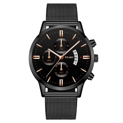 Montre Homme Quartz Mode Style Affaires Bracelet Maille Acier Inoxydable Calendrier Date Affichage Analogique Minimaliste