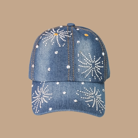 Cappello Da Baseball In Denim Con Fiocco Di Neve In Strass Blu Lavato Regolabile Protezione Solare Moda Vintage Unisex