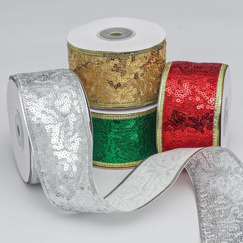 Christmas Sequin Ribbon Double Layer Wired Mesh Glitter For Christmas Tree Decoration Gift Wrapping Craft Party Decor