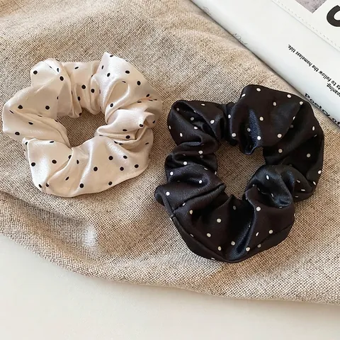 Polka Dot Satin Scrunchies High Elasticity Ruffled Hair Ties French Vintage Ponytail Holders For Women Girls