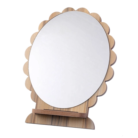 Miroir De Maquillage De Bureau Cadre En Bois Miroir De Courtoisie Pliable Portable Avec Support Verre HD Pour Dortoir Chambre
