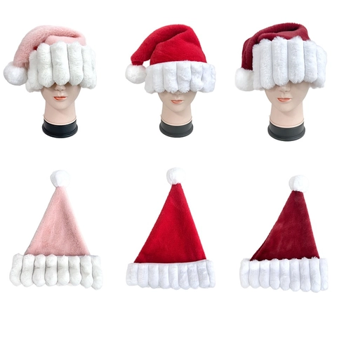 Pluche Kerstmuts Kerstman Hoed Verdikt Kunstbont Gestreepte Bies Kerstfeest Hoed Voor Volwassenen Rood Roze Wijnrood Kostuum Accessoires