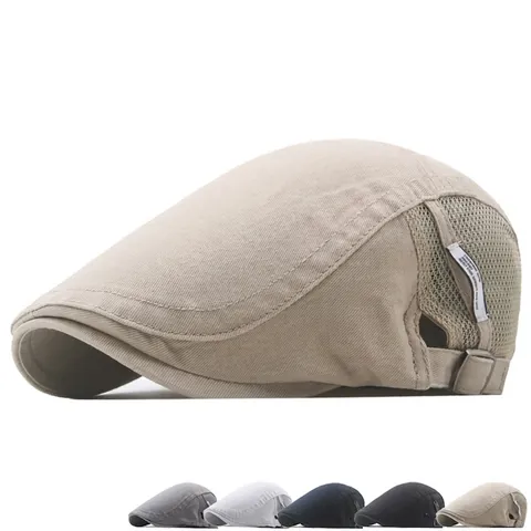 Gorra Plana Vintage Para Hombre Malla Transpirable Retazos Algodón Sombrero Ajustable Casual Exterior Protección Solar De Conducción