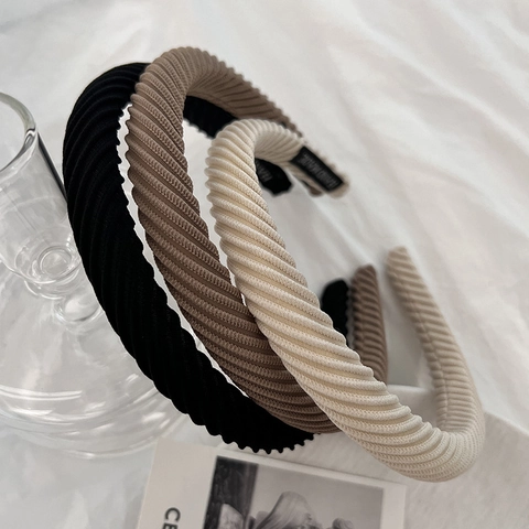 Ribbed Fabric Padded Headband Simple Solid Color Sponge Hair Band Handmade Summer Hair Accessory For Women