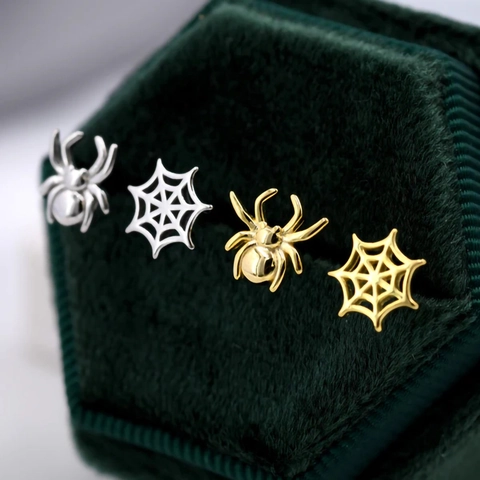 Asymmetrical Spider And Spider Web Stud Earrings Copper Plated Halloween Gothic Punk Jewelry Novelty For Women