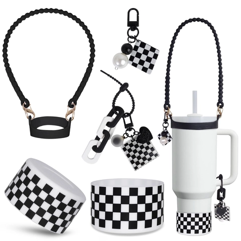 Tumbler Accessories Silicone Boot Straw Cover Cap Heart Keychain Charm Handle Strap Rhinestone Glitter Shiny Decoration Collection
