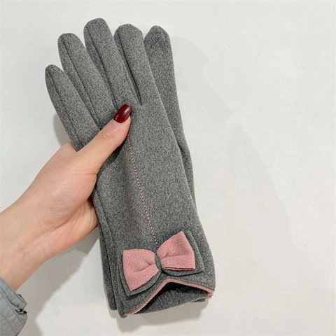 Guantes Invierno Mujer Cálidos Forro Polar Pantalla Táctil Cortavientos Decoración Lazo Conducir Exterior