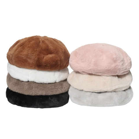 Boina De Piel De Conejo Artificial Para Mujer Peluche Cálida Invierno Otoño Color Sólido Casual Moda Sombrero Pintor