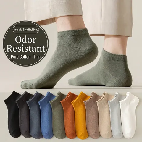Men Ankle Socks Combed Cotton Breathable Anti-Odor Sweat-Absorbent Non-Slip Heel Casual Solid Color Low Cut