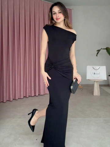 Vestito Lungo Da Donna Monospalla Asimmetrico Arricciato Slim Fit Sexy Abito Da Sera Festa Banchetto Senza Maniche