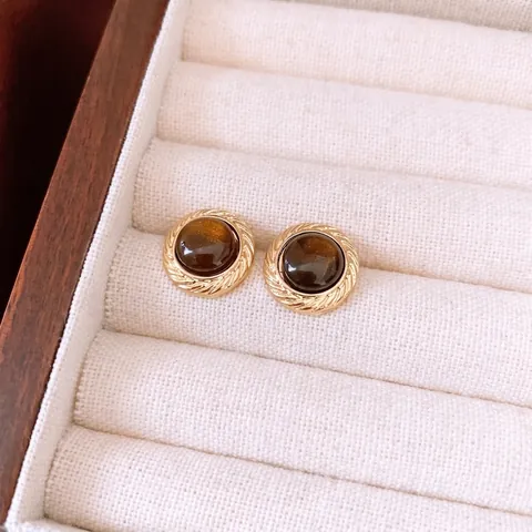Vintage Runde Harz Ohrstecker Mit Silber Ohrstecker Elegante Legierung Geometrische Schmuck Für Frauen