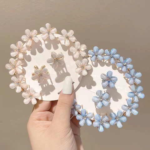 Mini Flower Hair Claw Clips Resin Floral Hairpin Rhinestone Accessories For Girls Kids Women Sweet Princess Style