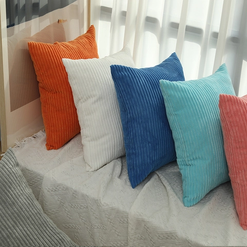 Corduroy Cushion Cover Soft Striped Solid Color Decorative Pillowcase For Sofa Living Room Home Decor Modern Simple Style