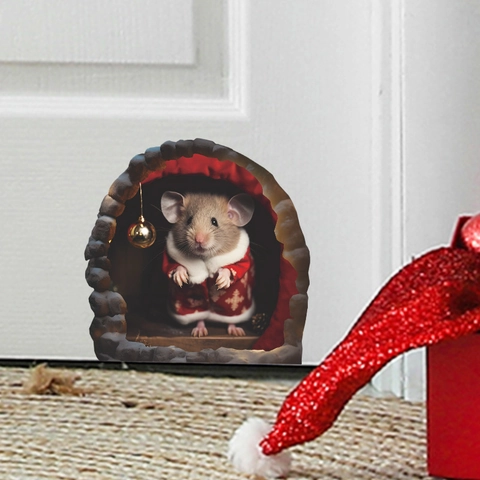 Autocollants Muraux Trou De Souris 3D Décoration De Noël PVC Souris De Dessin Animé Réaliste Décalcomanies De Plinthe