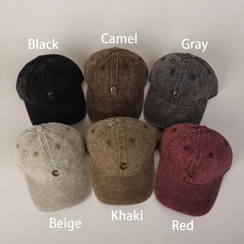 Retro Washed Cotton Baseball Cap Distressed Metal Letter C Decor Adjustable Unisex Sunshade Hat