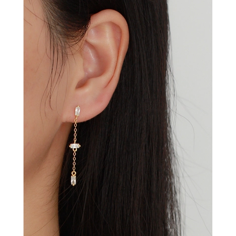 Orecchini Pendenti Zirconia Rettangolari Con Perno In Argento Sterling 925 Catena Lunga Nappa Gioielli Minimalisti Donna