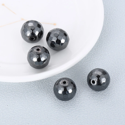 Perle In Pietra Di Ematite Tonde Sfaccettate Grigio Scuro Lucentezza Metallica Perline Distanziatrici Sciolte Per Creazione Gioielli DIY
