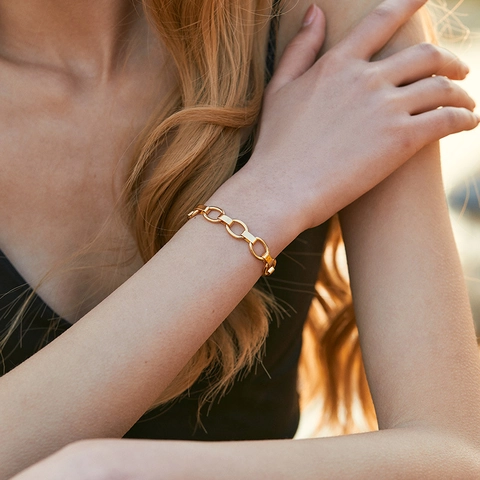 18K Gold Plated Copper Link Chain Bracelet Retro Geometric Chunky Minimalist Jewelry With Extension Chain