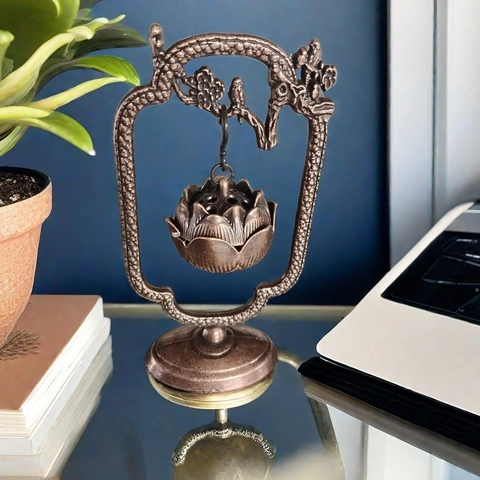 Legierung Hängender Weihrauchbrenner Lotusform Antik Bronze Finish Chinesischer Drache Kranich Vogel Desktop Deko