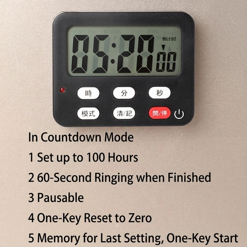 Digital Kitchen Timer Large LCD Display Magnetic Back Loud Alarm For Cooking Baking Study Sports Plastic Portable