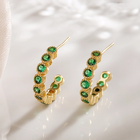 Gold Vergoldete Kupfer C-Form Ohrringe Mit Bunten Zirkon Geometrischer Minimalistischer Modeschmuck Für Damen