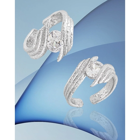 Luxe 925 Sterling Zilveren Ring Met Onregelmatige Textuur Voor Dames Elegante Grote Ovale Zirconia Ingelegde Verstelbare Vingerring Sieraden