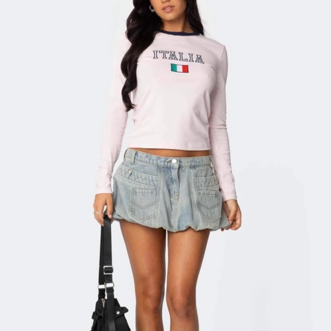 Damen Retro Denim Ballonrock Hohe Taille Gewaschener Minirock Mit Dimensionalen Taschen Streetwear Y2K Ästhetik Hellblau